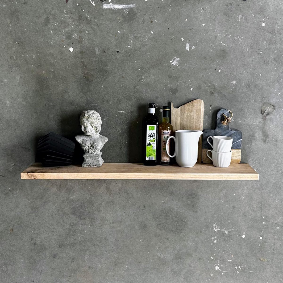 GoudmetHout Zwevende Wandplank Industrieel - 40 x 20 cm Muurplank - Licht Eiken Hout - Decoratie Wandrek & Boekenrek - Hangplank Keuken - Floating Wall Shelf met Blinde Montage