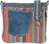 SUNSA® Upcycled duurzame schoudertas voor dames. Schoudertas gemaakt van gerecycled jeans & katoen. Handtas vintage retro stijl. Crossbody tas voor dames.