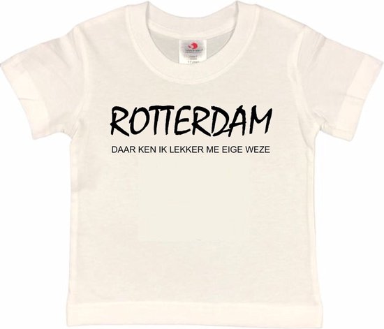Rotterdam Kinder t-shirt | Rotterdam daar ken ik lekker me eige weze | Verjaardagkado | verjaardag kado | grappig | jarig | Rotterdam | Feyenoord | cadeau | Cadeau | Wit/zwart | Maat 134/140