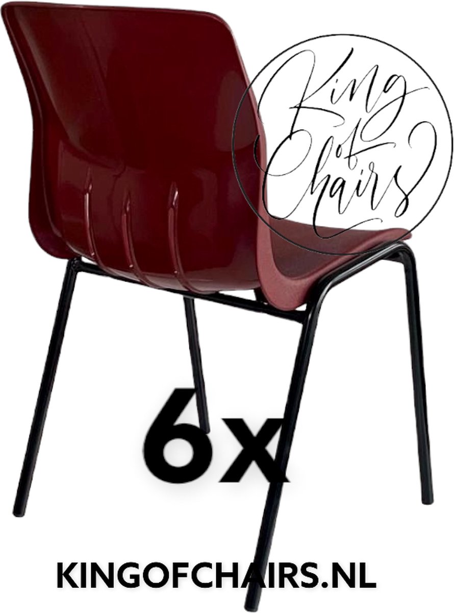 King of Chairs set van 6 model KoC Denver bordeauxrood met zwart