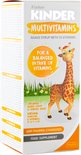 Fisher Kinder Multivitaminen doos met giraffe illustratie, agavesiroop en vitaminen.