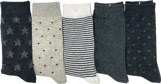 Dames sokken met lurex- Multipack van 5 paar - katoenen sokjes met print chaussettes socks