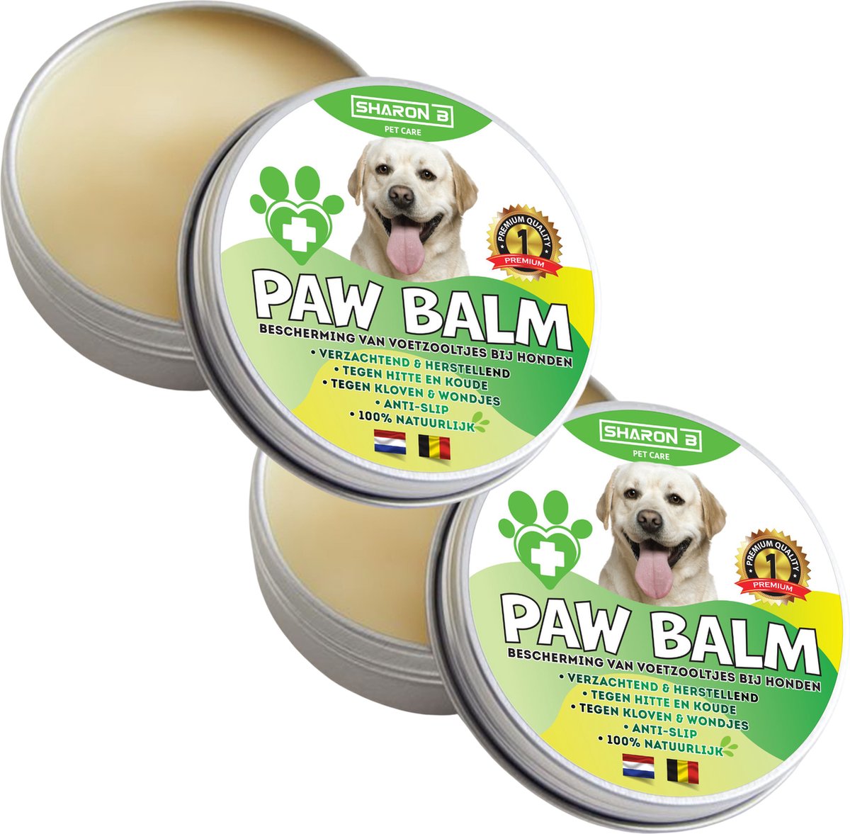 Sharon B - Paw Balm - Honden - Potenbalsem Hond, Beschermt Voetzooltjes tegen Kloven, Wondjes, Ontstekingen - Antislip - 60 ml - 2 Stuks
