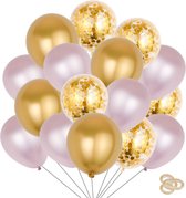 Fienosa Ballonnen 50 Stuks - Ballonnen Goud - Ballonnen Paars - Verjaardag Versiering - Verjaardag Ballonnen - Ballon - met ophang lint - Papieren confetti Ballonnen - Feestversiering