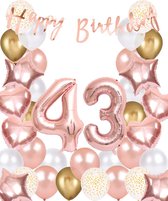 Snoes Ballonnen 43 Jaar Rose Gold White Dots - Compleet Feestpakket met cijfer ballon 43 jaar - Verjaardag Versiering Slinger Happy Birthday – Folieballon – Latex Ballonnen - Helium Ballonnen - Rose Feestpakket