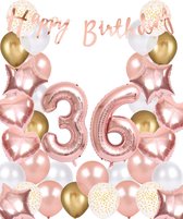 Snoes Ballonnen 36 Jaar Rose Gold White Dots - Compleet Feestpakket met cijfer ballon 36 jaar - Verjaardag Versiering Slinger Happy Birthday – Folieballon – Latex Ballonnen - Helium Ballonnen - Rose Feestpakket