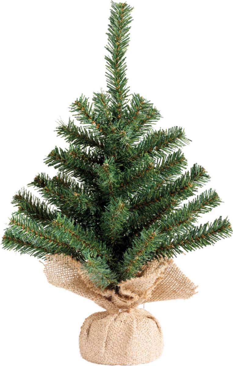 Everlands Imperial pine mini kerstboom - groen - H35 cm - in zak - kunstboom - kunt miniboompje - kerstboompje