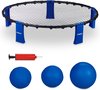 Relaxdays spikeball set - roundnet met 3 ballen - roundball set - draagtas en pomp - blauw