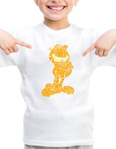 Kinder T-shirt met Garfield-afbeelding in zwart en wit | Leuk en comfortabel- wit - Maat 86/92 - T-Shirt leeftijd 1 tot 2 jaar - Grappige teksten - Cadeau - Shirt cadeau - Groetjes tekst- verjaardag -
