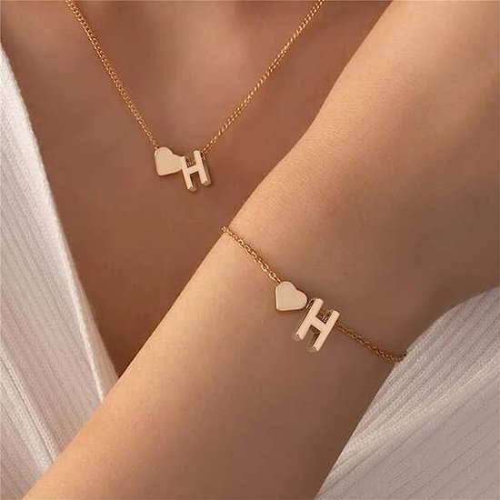 Initial Collier & Bracelet serti de Lettre H Couleur or - Avec lettre &  Coeur ! -... | bol