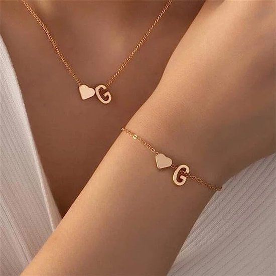 Initial Collier & Bracelet serti de Lettre G Couleur or - Avec lettre &  Coeur ! -... | bol