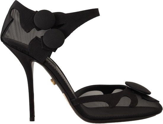 Zwarte mesh enkelbandje stiletto pumps schoenen