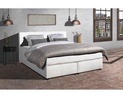 Anno 1588 - Boxspring Amsterdam - Pocketvering - Wit Lederlook - 120x200 cm - Inclusief Dekbed en Kussens - Twijfelaar Boxspring
