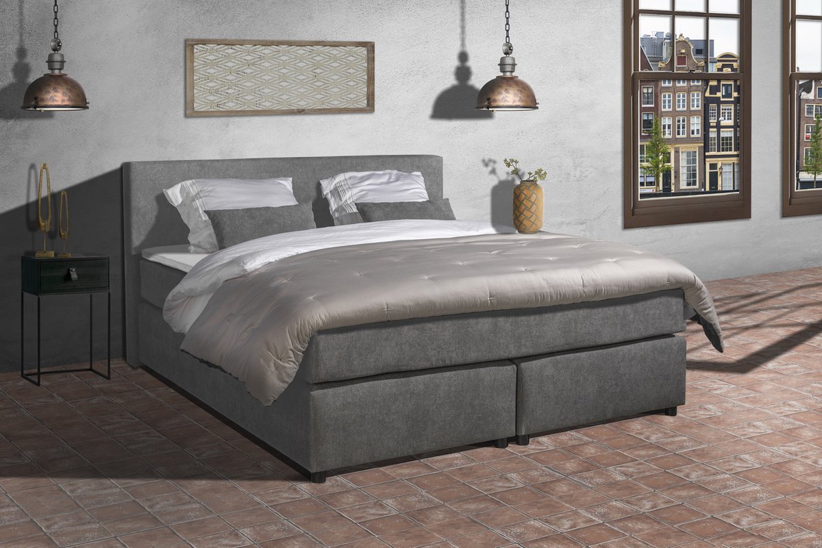 Anno 1588 - Boxspring Amsterdam - Pocketvering - Antraciet - 120x200 cm - Inclusief Dekbed en Kussens - Twijfelaar Boxspring
