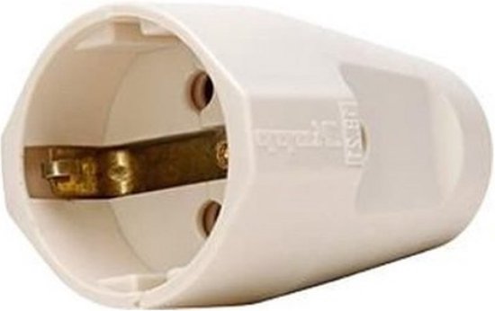 Crème-witte randaarde contra stekker van het merk Kopp, met metalen contacten.