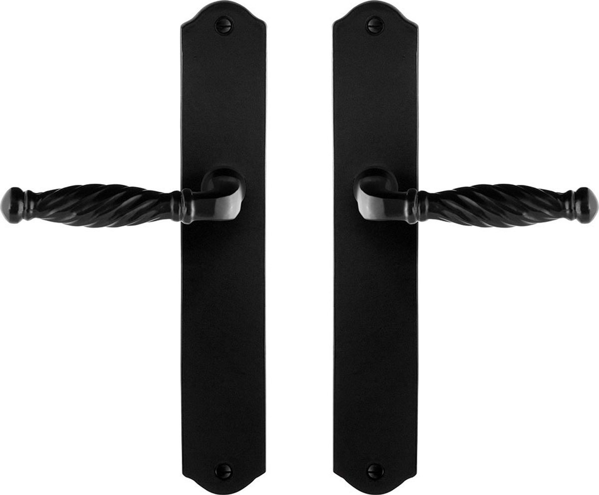 Deurkruk op schild - Smeedijzer zwart - Gietijzer - GPF - Smeedijzer Zwarte Deurklink Tuli op Blind, 238x41x4mm GPF6225.60