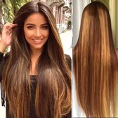 Frazimashop- Braziliaanse Remy Dames pruik 28 inch 70 cm - kleur Highlight 4/27- 100 % Straight human hair 4x4 lace closure pruik