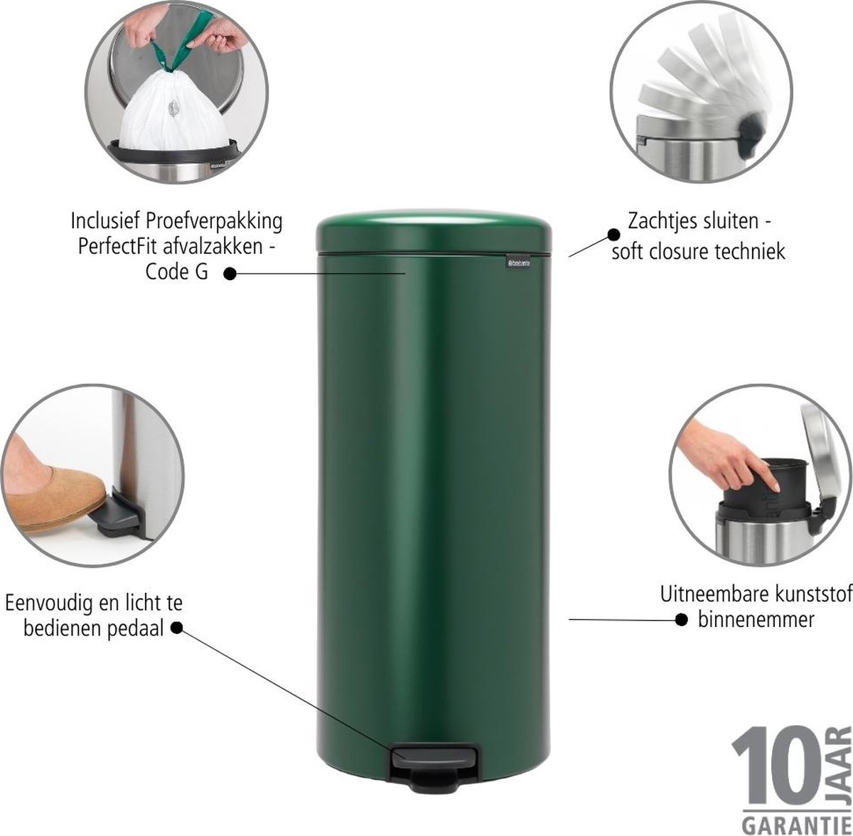 Brabantia Poubelle A Pedale Newicon 30l Pine Green - menage