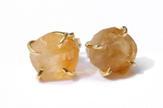Boucles d'oreilles Bixorp Gems Citrine - Goujons de pierres précieuses brutes - Or Goud or 18 carats et acier inoxydable - Chakra du plexus solaire