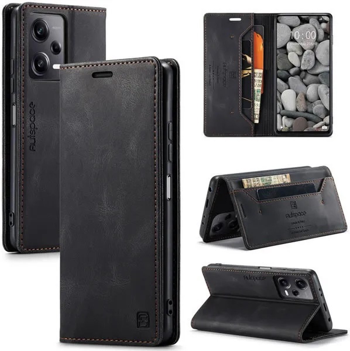 Luxe Flip Case met RFID Bescherming Kaarthouder en Magneetsluiting voor Redmi Note 12 Pro 5G / POCO X5 Pro _ Zwart