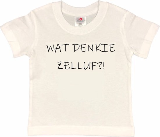Rotterdam Kinder t-shirt | WAT DENKIE ZELLUF?! | Verjaardagkado | verjaardag kado | grappig | jarig | Rotterdam | Feyenoord | cadeau | Cadeau | Wit/zwart | Maat 158/164