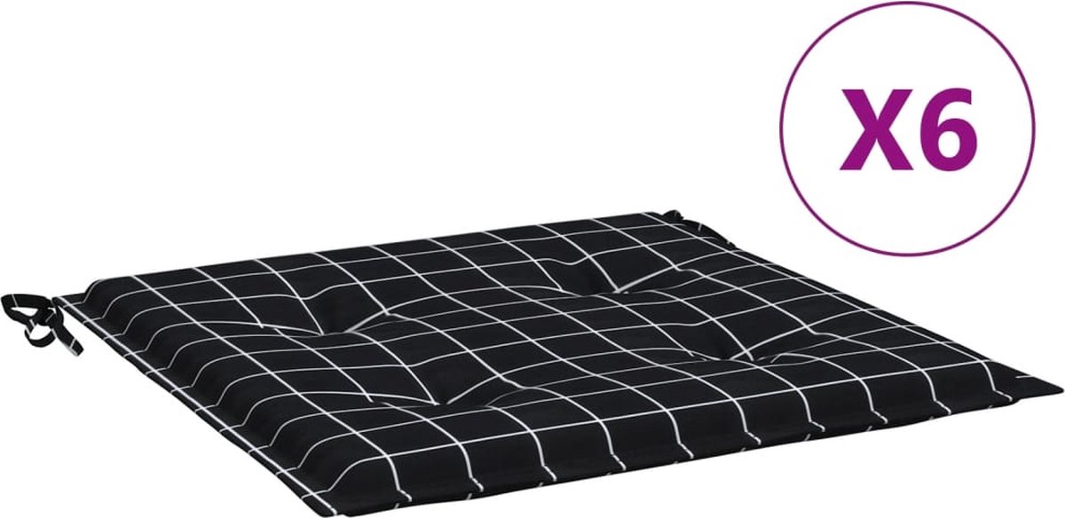 vidaXL - Tuinstoelkussens - 6 - st - ruitpatroon - 50x50x4 - cm - stof - zwart