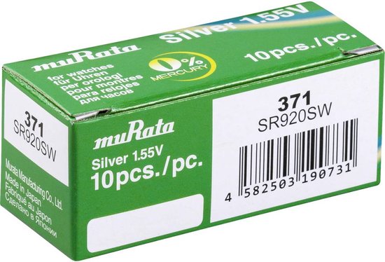 371 Knoopcel Zilveroxide 1.55 V 40 mAh Murata SR920SW-PBWW 10 stuk(s)