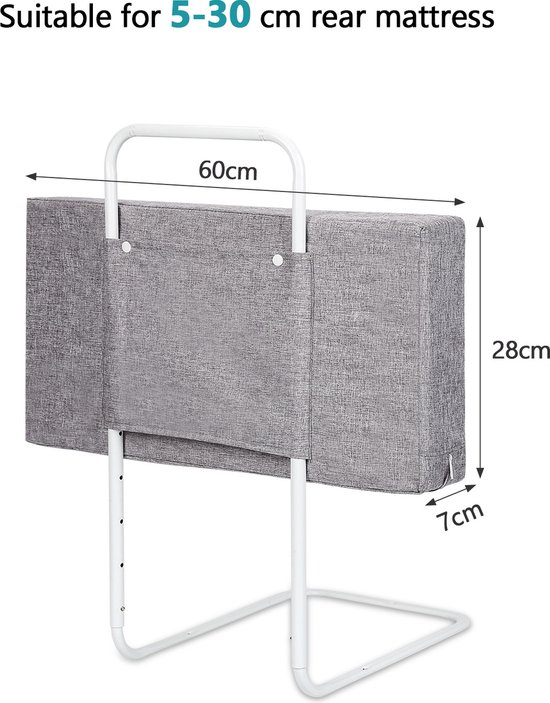 Barrière latérale pour levage vertical 5 trous réglable en hauteur, protection antichute pour lit et berceau Longueur 60 cm Hauteur 28cm gris