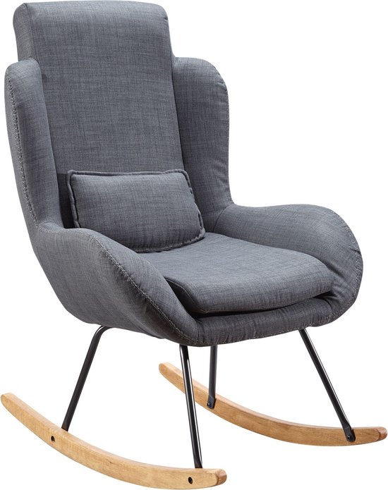 Rootz Rocchair - Moderne antraciet stoffen schommelfauteuil - Houten frame - Gestoffeerde relaxstoel - 75x110x88,5CM