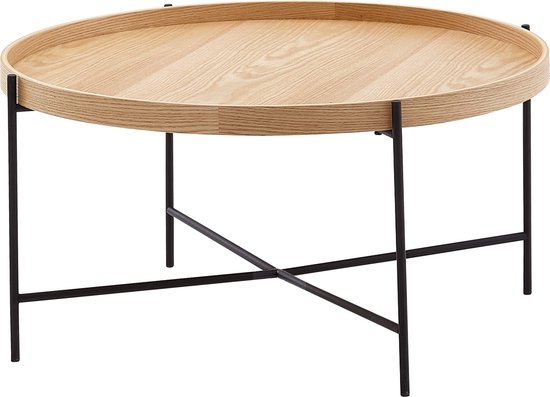 Rootz Salontafel - Woonkamertafel van hout en metaal - Modern rond ontwerp - Houten tafel voor woonkamer - 78x78x40 cm
