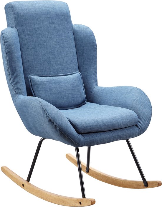 Rootz RocChair Blue Design Relaxfauteuil 75 x 110 x 88,5 cm - Fauteuil stof - hout - Schommelfauteuil met frame - Gestoffeerde Relaxfauteuil RocChair - Moderne rocchair - Hochlehner