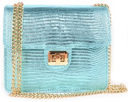 Lederen hagendis metallic schoudertas Tess - lichtblauw - made in Italy
