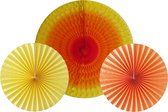 Cool 2 Party - Honeycombs - Geel - oranje - rood - 1x 50 cm 2x 30 cm - decoratiewaaier - papieren waaier - versiering - feest - verjaardag - incl. paperclips