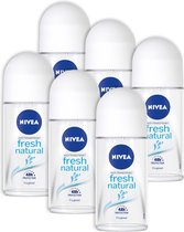 NIVEA Fresh Natural Anti-transpirant Deodorant Roller - 48 uur bescherming - Met Oceaanextracten - Aluminiumvrij - Antibacterieel - 6 x 50 ml - Voordeelverpakking