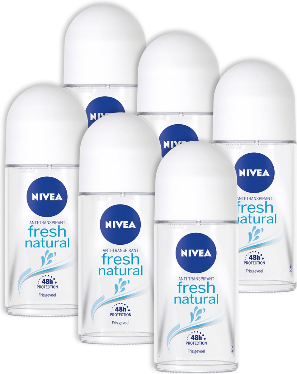 NIVEA Fresh Natural Anti-transpirant Deodorant Roller - 48 uur bescherming - Met Oceaanextracten - Aluminiumvrij - Antibacterieel - 6 x 50 ml - NIVEA