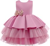 Prinsessenjurk meisje - Het Betere Merk - feestjurk meisje - maat 92/98 (100) - roze - bruidsmeisjes jurken - communie jurk - bruidsmeisjes jurken voor kinderen - cadeau meisje - lange gouden prinsessenhandschoenen