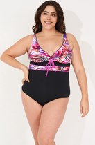 Badpak dames- Grote maten badpakken zwempak bikini VC717- Zwart wit kleurrijk Bloemmotieven- Maat 48