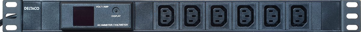 Deltaco GT-8502, 6-voudige stekkerdoos - met AMP / Voltmeter en overbelasting alarm- voor 19 inch serverkasten - zwart
