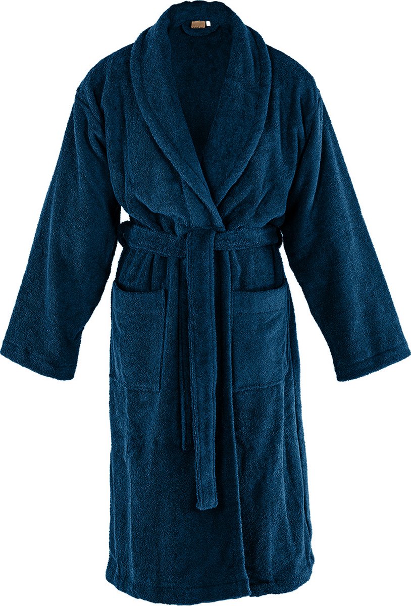 Tiseco Home Studio - Badjas DELUX - 100% katoen - 370 g/m² - badstof - unisex- riem en zakken - S/M - Donkerblauw