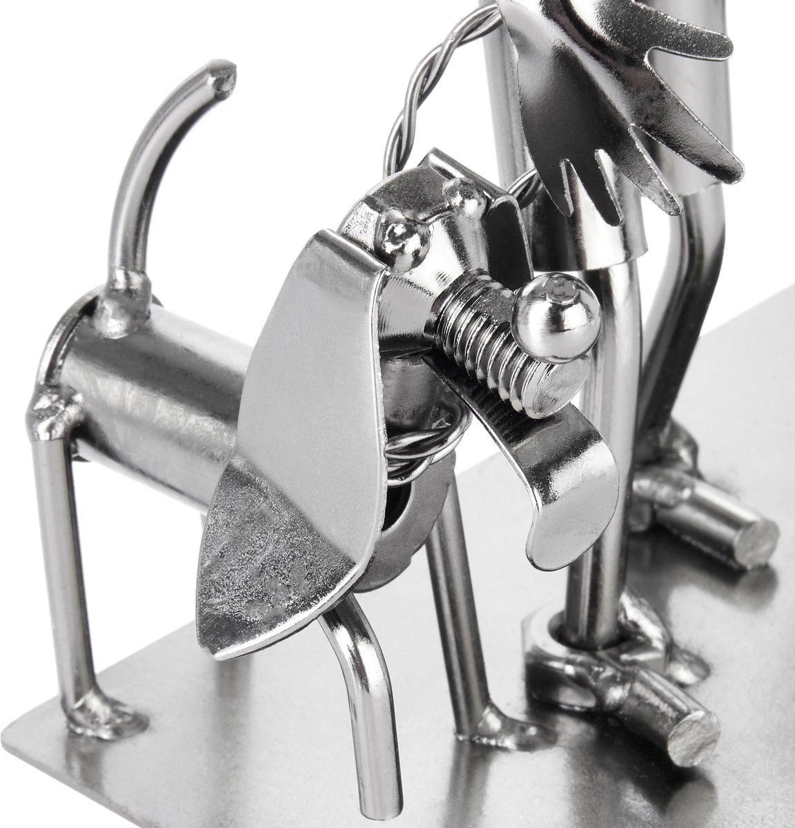 BRUBAKER Schroef Lovers - Koppel met Hond - IJzeren Figuur Metal Man - Handgemaakte Metalen Figuur Liefde - Zilver Koppel Cadeau voor Hondenbezitter