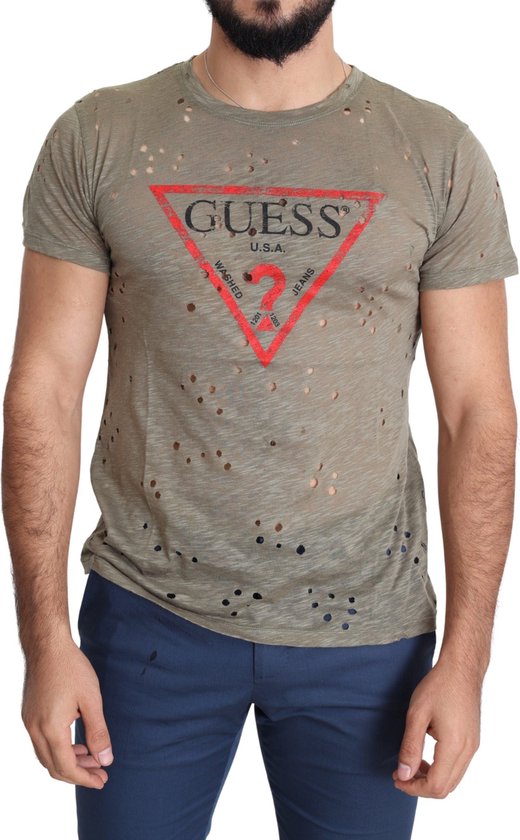 Bruin katoen stretch logo print mannen casual geperforeerd t-shirt