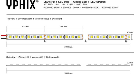 Yphix-Ruban- LED 5m 24V 2700K IP20 300 SMD 5050 LEDS