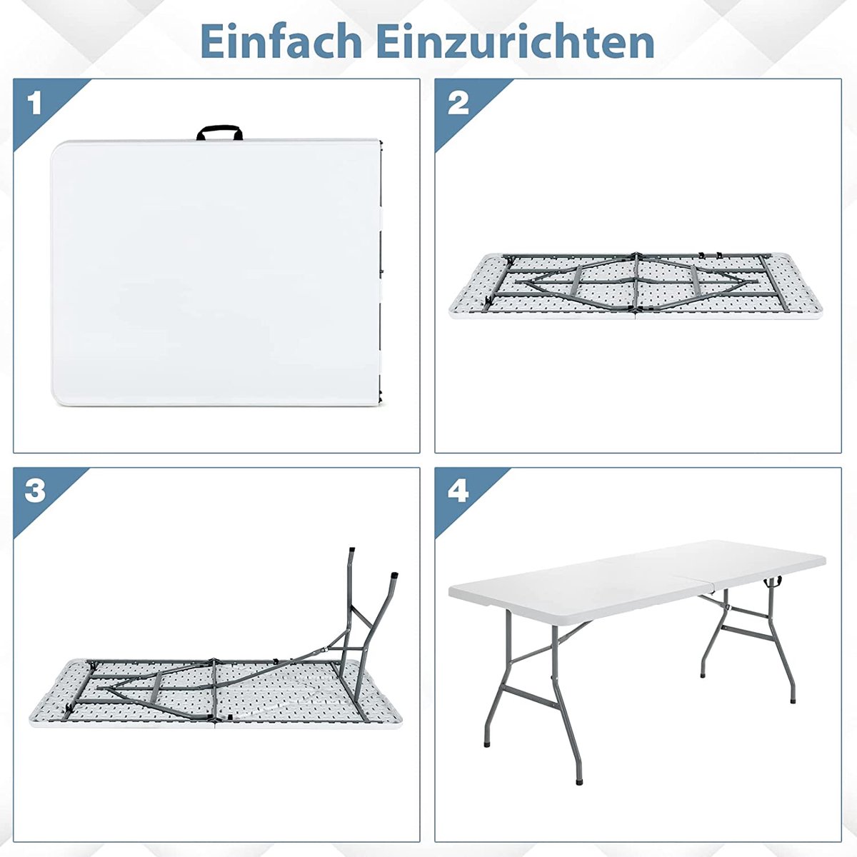 Table de camping pliante, 180 x 73 cm, table de jardin pliante, chargeable  jusqu'à 150