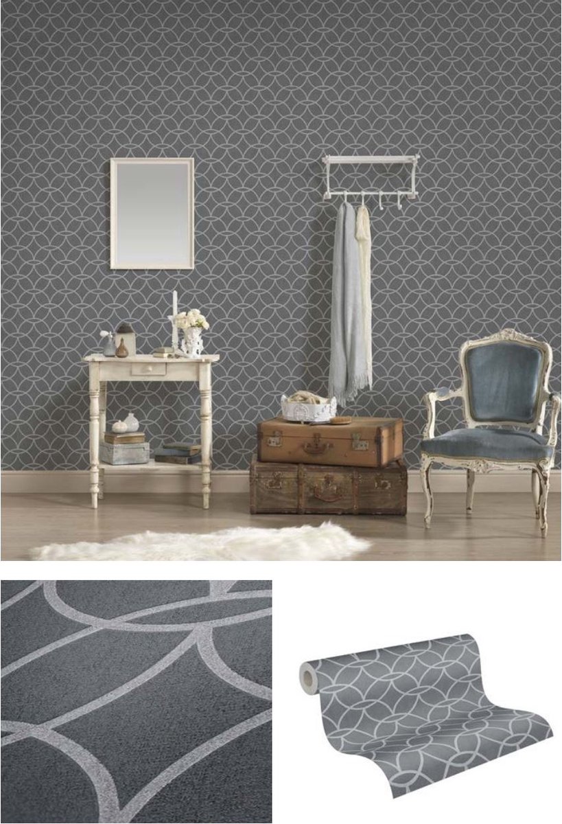 GEOMETRISCH DESIGN BEHANG | Grafisch - grijs zilver - "Architects Paper" A.S. Création Villa