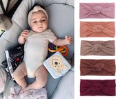 5 Stuks - Baby Haarbandjes met Knoopje - 0-4 jaar - Roze Lila Beige Bruin Rood