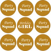 9 Buttons Birthday Girl en Party Squad goud - button - verjaardag - birthday - party - squad - goud