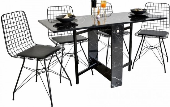 SNS Home - Table Pratique - Table à manger - Table à manger extensible - Pliable - Flamingo - 134 x 60 x 72 cm - Zwart et Marbre