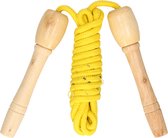 Kids Fun Springtouw speelgoed met houten handvat - geel - 240 cm - buitenspeelgoed