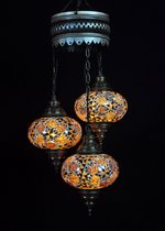 Lampe turque - Lampe orientale - Suspension - Marron - 3 ampoules - mosaïque