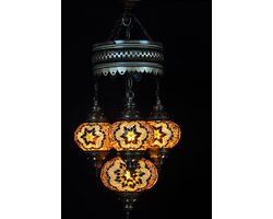 4 globe Mozaïek glas bruin - Turkse hanglamp - Oosterse kroonluchter - Sfeerverlichting Online - Turkse Lampen Online